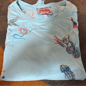 Johnny Was Light Blue Embroidered Top